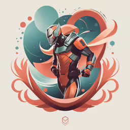 a cartoon character in armor and an abstract background