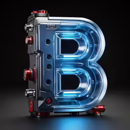 a illuminated letter b is displayed against a black background