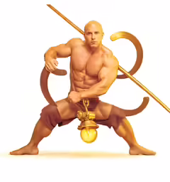 a man in a naked outfit holds a golden object