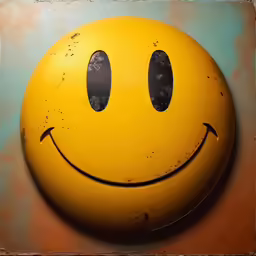 a happy face in front of a blue and yellow wall