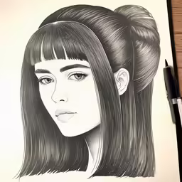 a pencil drawing of two girls, one with long hair and one with a ponytail