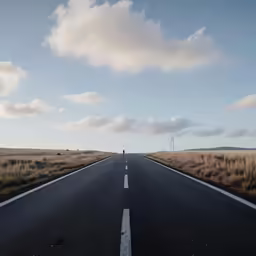 there is a single person standing on the middle of a road