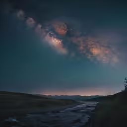 the night sky with stars is reflecting in the water