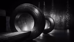 black and white photo of three large tubes