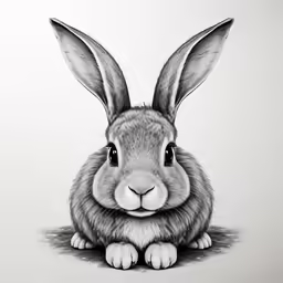 a drawing of a black and white bunny rabbit sitting