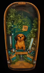 a painting of a dog wearing a green hat