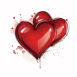 two red hearts painted on white with watercolor splash