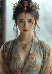 a beautiful woman in a traditional chinese dress,a woman in an oriental costume with elaborate jewelry
