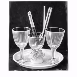 three glasses sitting on top of a plate