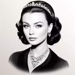 a black and white photo of a woman wearing a tiara