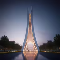 a picture of a tall clock tower at night