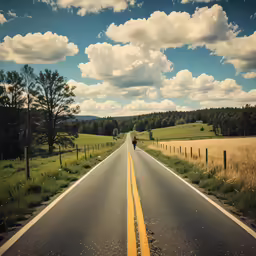 an empty road with a single lone cow on the side