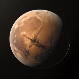 the planet mars in orbit with water on it