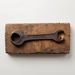 a bottle opener sitting on top of a piece of wood