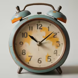 an old blue alarm clock with numbers on it