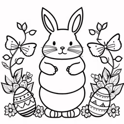 bunny with an easter egg and two butterflies in the background