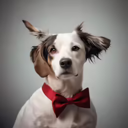 an adorable dog wearing a red bow tie
