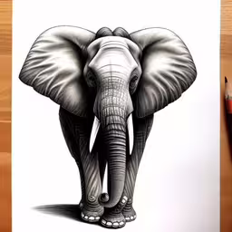 drawing of an elephant using pencil and watercolor pen,a drawing of an elephant