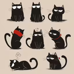 a variety of black cats are all looking very different