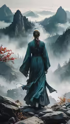 a person standing on a rocky outcropping, in an animated photo