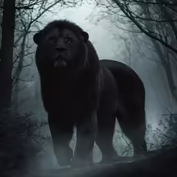 a big male lion standing in the forest