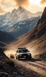 the car is driving through the rocky terrain