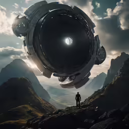 a man is standing on a mountain staring into the sky