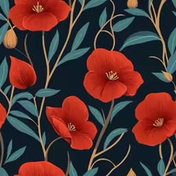 red flowers are on a blue background