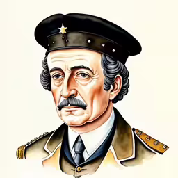 a painting of a man wearing military clothing and with a mustache,the drawing shows the man in military attire