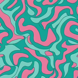 a pink and turquoise pattern with green waves