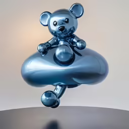 a metal statue of a little mouse on the table