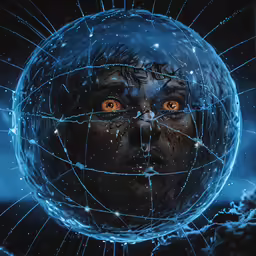 a blue creature surrounded by a network of wires