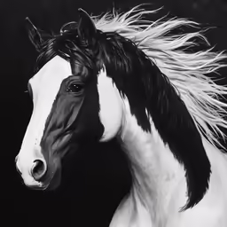 a horse is painted in black and white