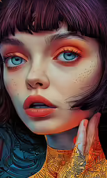 a woman with blue eyes and hair