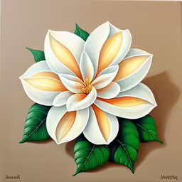 a painting of an orange and white flower on a brown background,a painting of a flower painted with paints