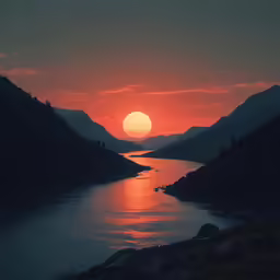 the sun is setting over a body of water