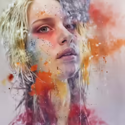 a digital painting of a woman surrounded by other abstract images