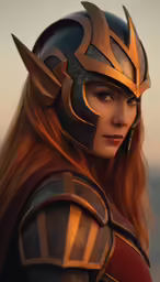 a woman with a helmet that looks like a demon