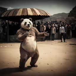 a man in an animal costume holding a balloon
