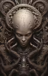 an artistic poster featuring the head of a woman