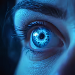 an image of a blue eye with a creepy glow