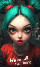 a green haired girl with blue hair and green eyes