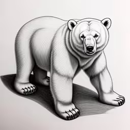 a drawing of a white polar bear on a plain paper,the drawing shows the large, white polar bear