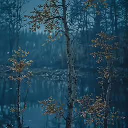 a couple of trees that have leaves on them
