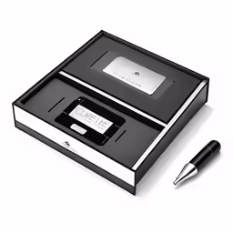black and silver office suite with pen on white background