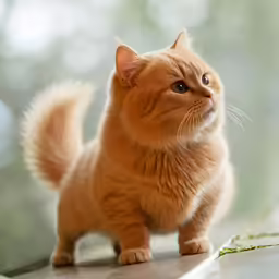 an orange cat standing on the edge of a window sill
