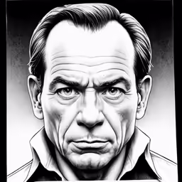 a drawing of a man with an angry look on his face