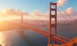 the golden gate bridge is a spectacular spot in the beautiful sunset light