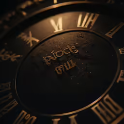 a close up view of a black clock with roman numerals