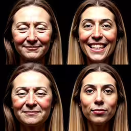 four photos showing various faces and a smile,a composite of two people